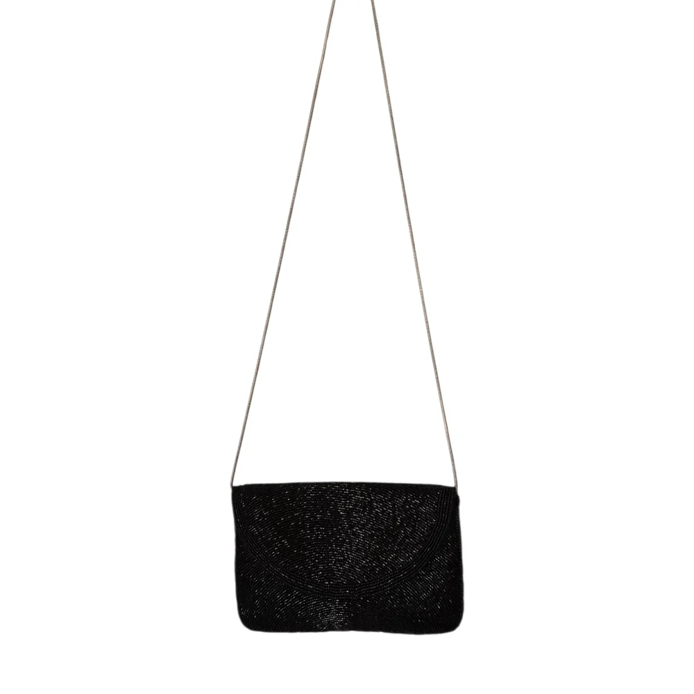 Elegant Black Beaded Women's Small  Shoulder Bag Vintage - Picture 7 of 9